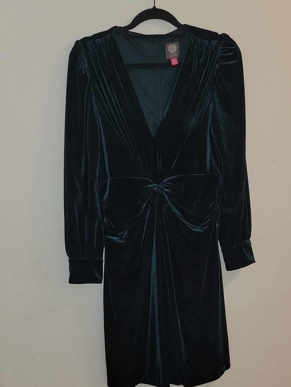 Velvet Deep Green Twist-Front V-Neck Dress